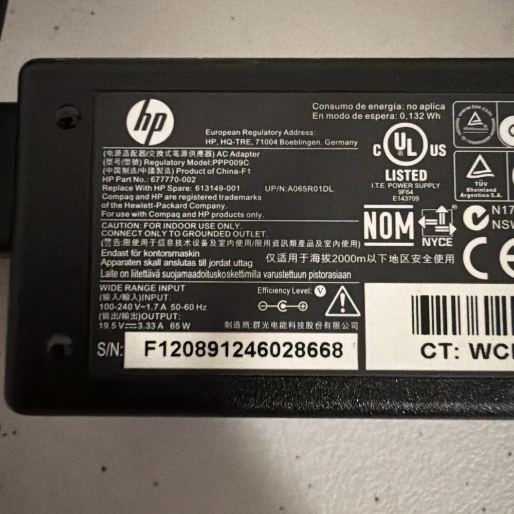 HP 65W AC Adapter Charger For HP PPP009C